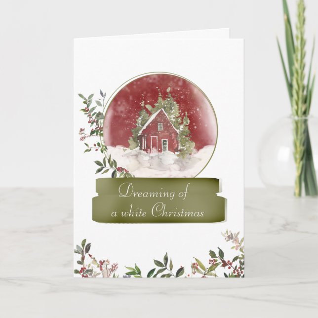Cozy Cottage and Berries Snow Globe Christmas Card (Front)