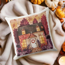 Cozy Cottage and Fall Autumn Leaves 