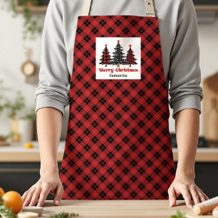 Cozy Cottage Buffalo Plaid Trees Custom Name Apron