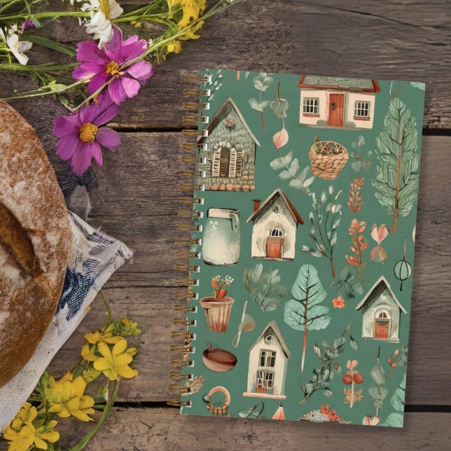 "Cozy Cottage" Cottagecore Aesthetic Journal (A green journal with a collage of cozy cottage images for the cottagecore enthusiast.)