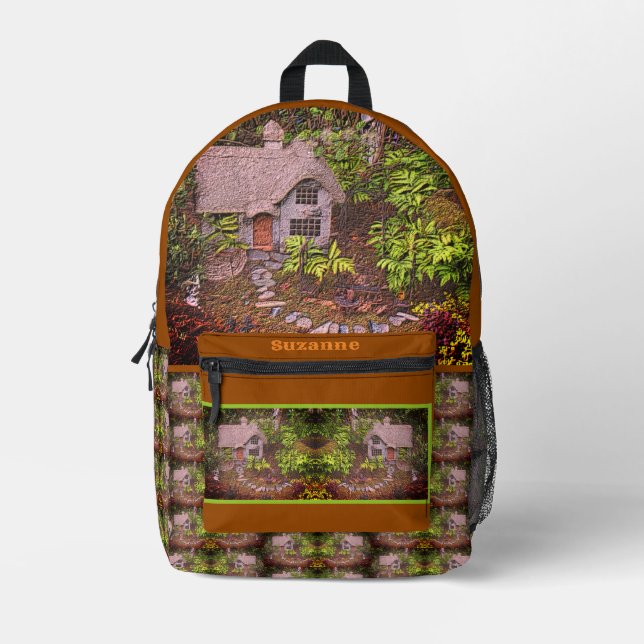 Cozy Cottage Flower Garden Nature Art  Printed Backpack (Front)