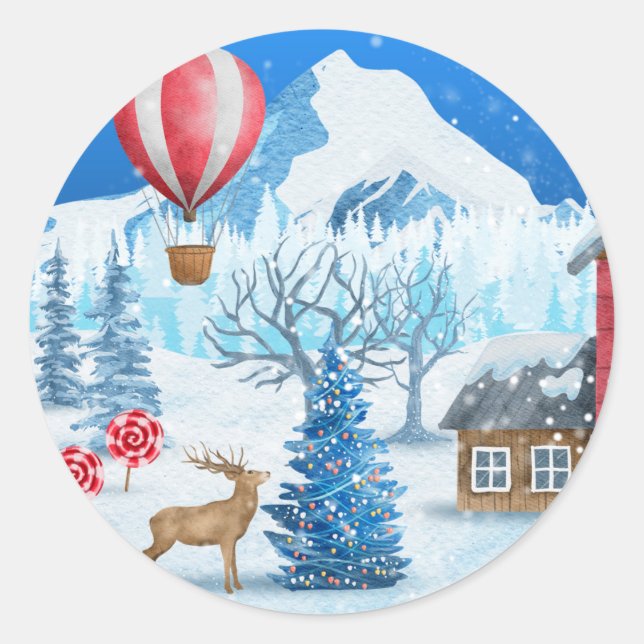 Cozy Cottage In Winter Wonderland Classic Round Sticker (Front)