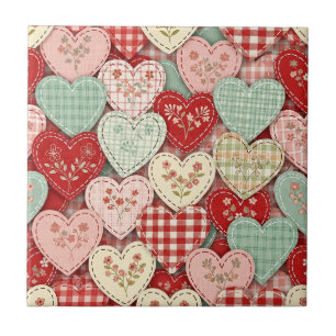 Cozy Cottage Patchwork Heart Plaid Design Tile