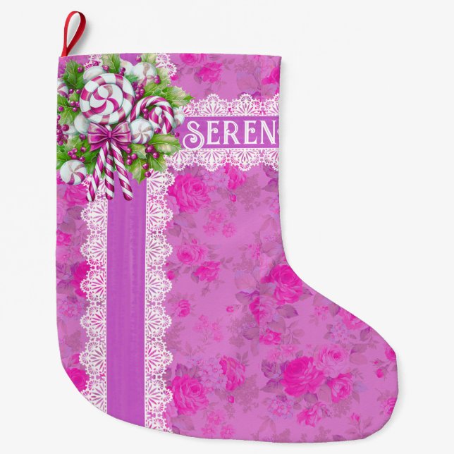 Cozy Cottage Pink and Purple Christmas Stocking (Front)