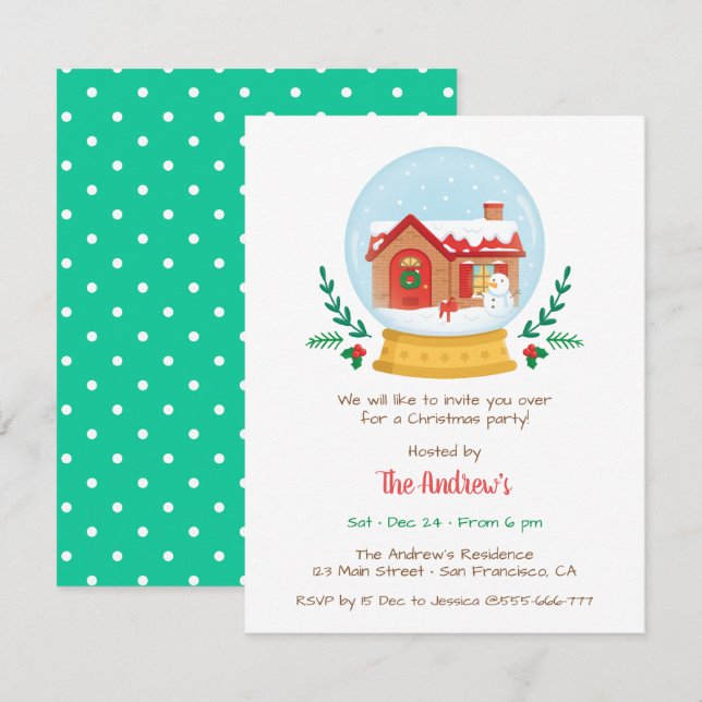 Cozy Cottage Snowman Snow Globe Christmas Party Invitation (Front/Back)