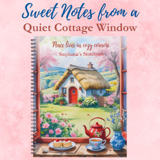 Cozy Cottage View with Tea and Cakes Notebook