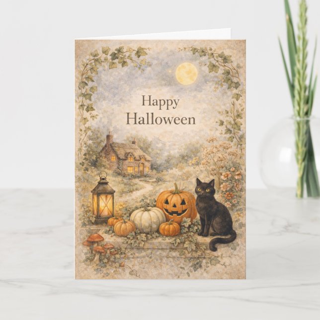 Cozy Cottage Vintage Halloween Card (Front)