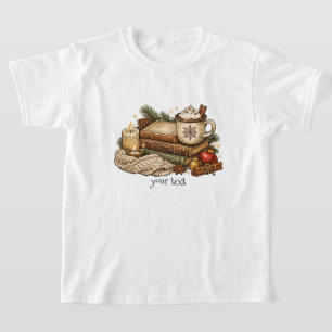 Cozy Cottagecore Christmas Books Hot Cocoa Retro T-Shirt