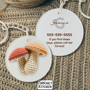 Cozy Cottagecore Crochet Mushroom Monogram Name Keychain