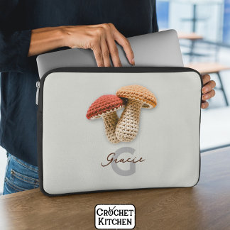 Cozy Cottagecore Crochet Mushroom Monogram Name Laptop Sleeve