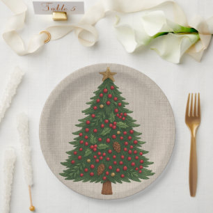cozy country chic holiday christmas tree paper plate