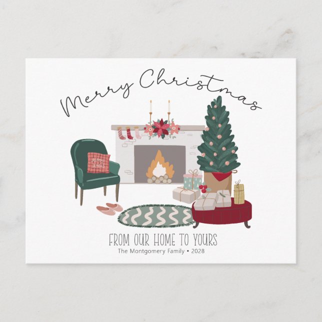 Cozy Country Home Christmas Tree | Merry Christmas Postcard (Front)