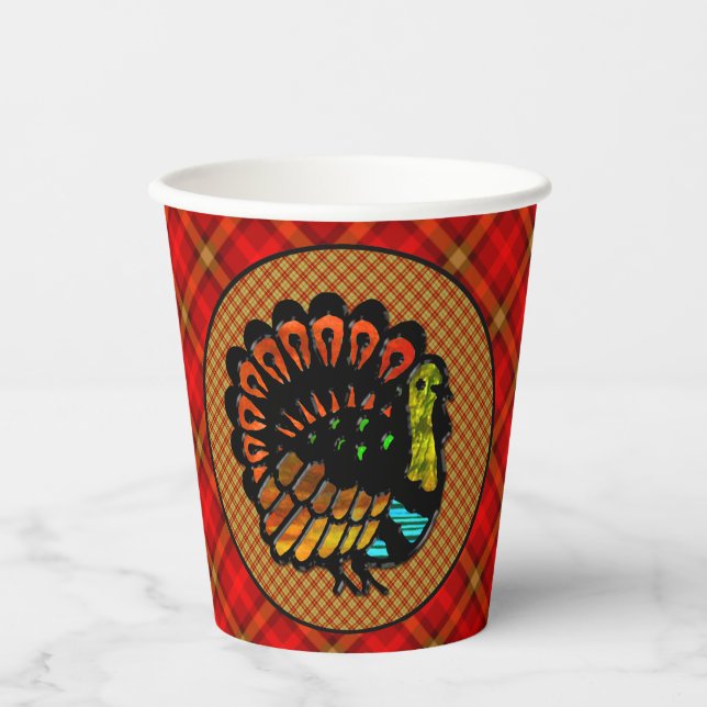 Cozy Country Turkey Plaid  Paper Cups (Front)