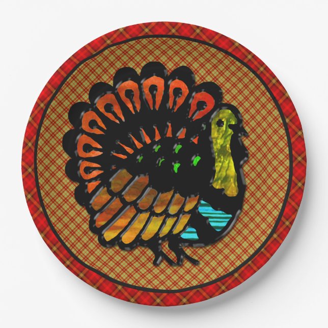 Cozy Country Turkey Plaid  Paper Plate (Front)