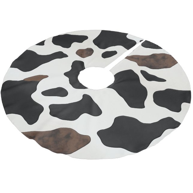 Cozy Cow Print featuring Cow Patches Brushed Polyester Tree Skirt (Angled)
