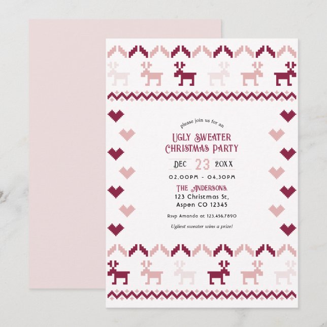 Cozy Cranberry Ugly Sweater Christmas Party Invitation (Front/Back)