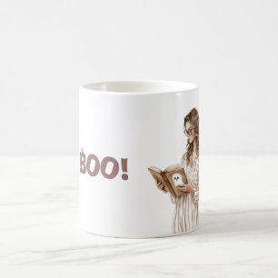 Cozy Cream Ghost Book Boo Halloween Coffee Mug