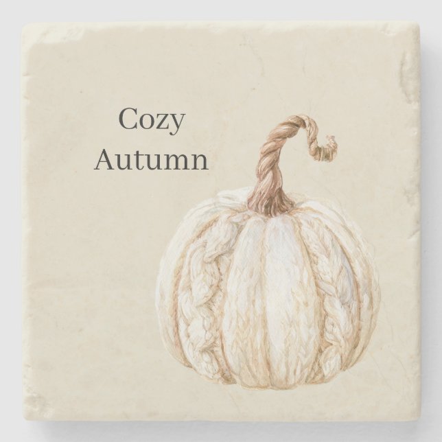 Cozy Cream Pumpkin Stone Coaster (Front)