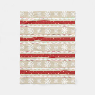 Cozy Cream Red White Snowflakes Christmas Pattern Fleece Blanket