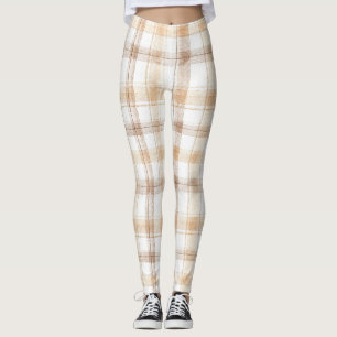 Cozy Cream Tan Plaid Stripes Leggings
