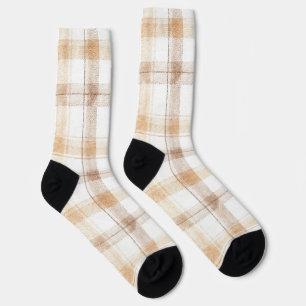 Cozy Cream Tan Plaid Stripes Socks