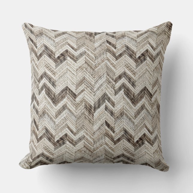 Cozy cream taupe chevron throw pillow (Front)