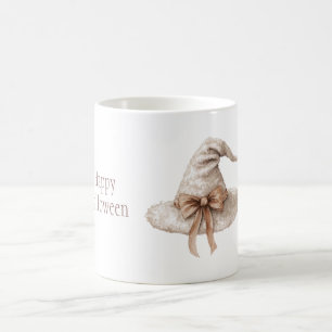 Cozy Cream Witch Hat Bow Halloween Coffee Mug