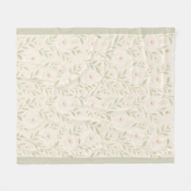Cozy Creamy Pastel Floral Blanket – Soft & Elegant (Front (Horizontal))