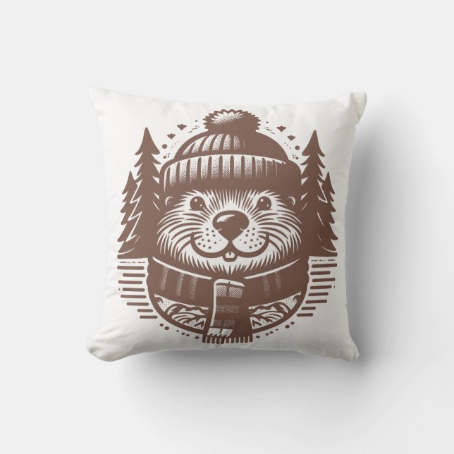 Cozy Critter: Adorable Beaver Pillow for Ultimate  (Front)