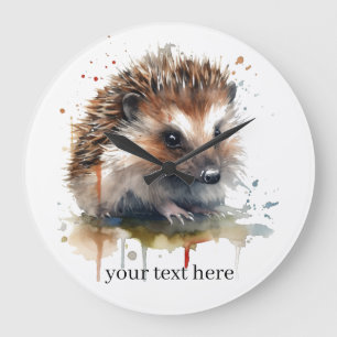  Cozy Critter: Hedgehog in Watercolor, custom Large Clock