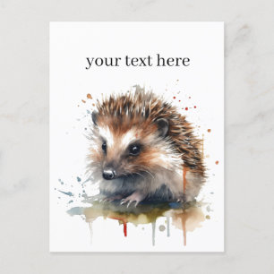 Cozy Critter: Hedgehog in Watercolor, custom Postcard