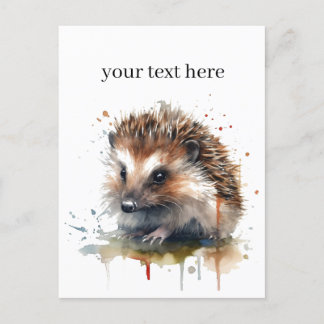 Cozy Critter: Hedgehog in Watercolor, custom Postcard