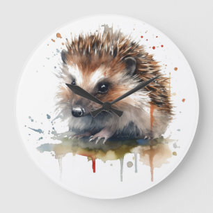 Cozy Critter: Hedgehog in Watercolor Large Clock