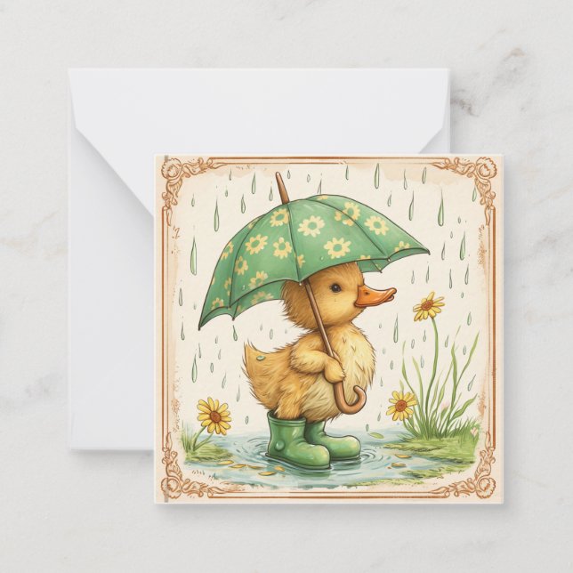 Cozy Critters & Happy Rain: Cute Duckling Card (Front)