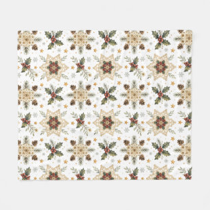 Cozy Crochet Snowflake Holly Scandinavian Christma Fleece Blanket