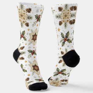 Cozy Crochet Snowflake Holly Scandinavian Christma Socks