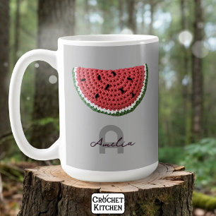 Cozy Crochet Watermelon Fruit Aesthetic Monogram Coffee Mug