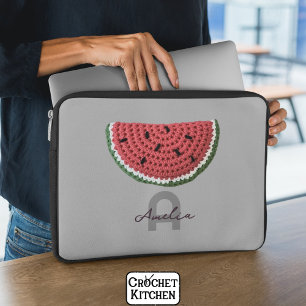 Cozy Crochet Watermelon Fruit Aesthetic Monogram Laptop Sleeve