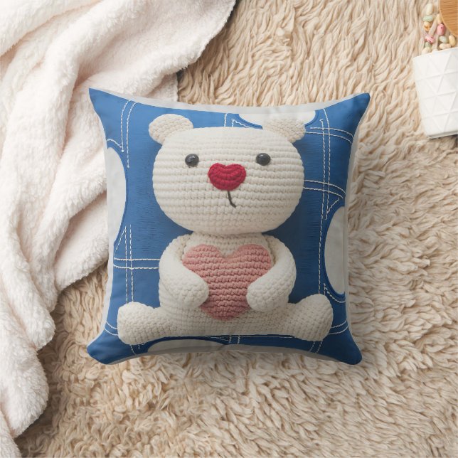 Cozy Crocheted Bear Decorative Pillow (Blanket)