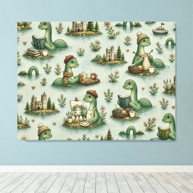 Cozy Cryptids Nessie Loch Ness Monster hobbies  Canvas Print (Insitu(Wood Floor))