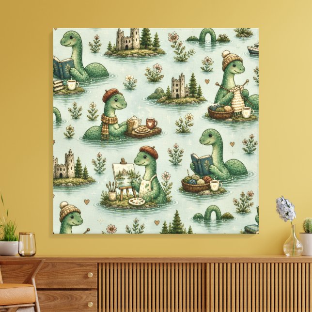 Cozy Cryptids Nessie Loch Ness Monster hobbies  Canvas Print (Insitu(LivingRoom))