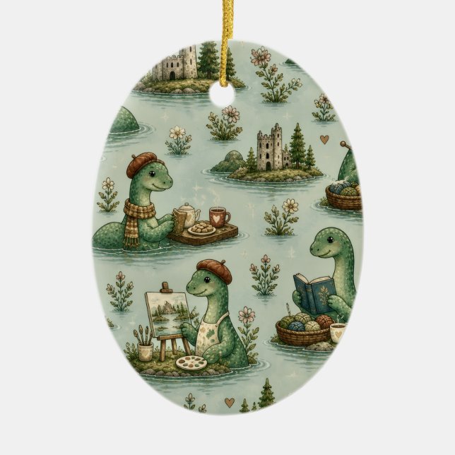 Cozy Cryptids Nessie Loch Ness Monster hobbies  Ceramic Ornament (Front)