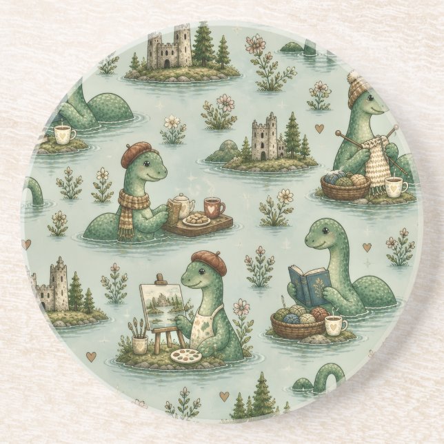 Cozy Cryptids Nessie Loch Ness Monster hobbies  Coaster (Front)