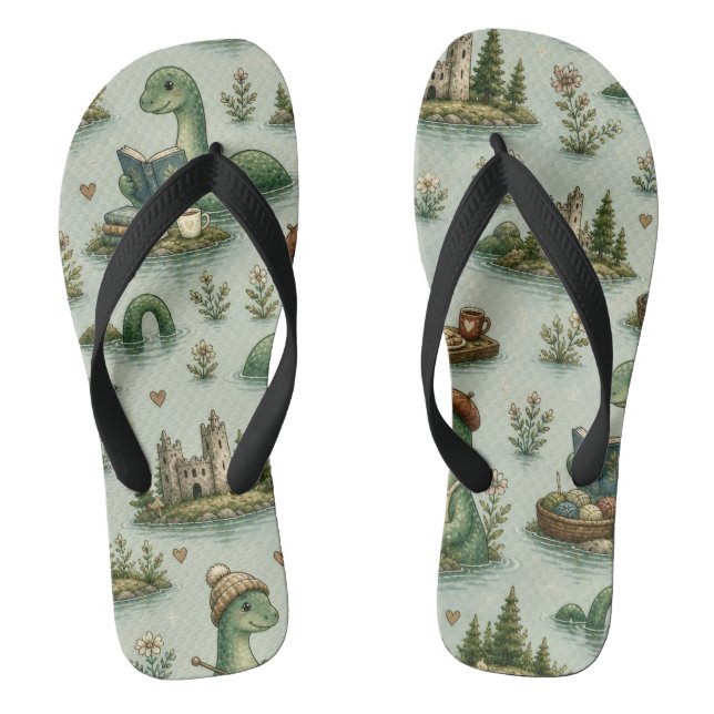 Cozy Cryptids Nessie Loch Ness Monster hobbies  Flip Flops (Footbed)