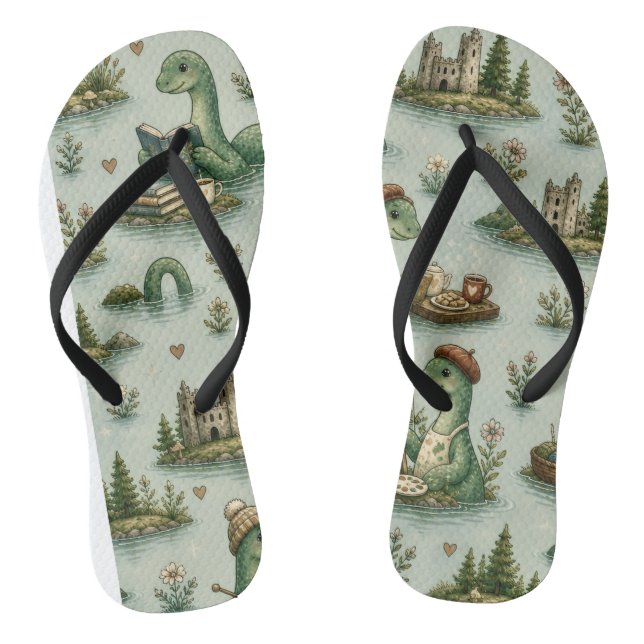 Cozy Cryptids Nessie Loch Ness Monster hobbies  Flip Flops (Footbed)