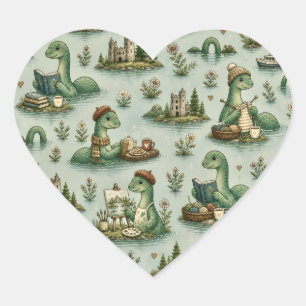 Cozy Cryptids Nessie Loch Ness Monster hobbies  Heart Sticker