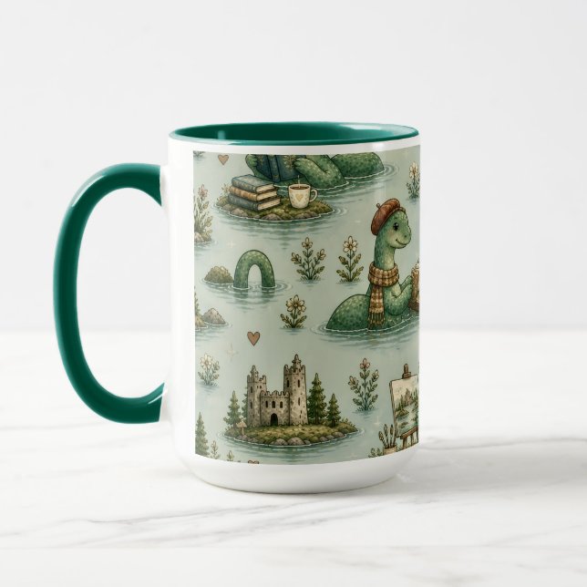 Cozy Cryptids Nessie Loch Ness Monster hobbies  Mug (Left)