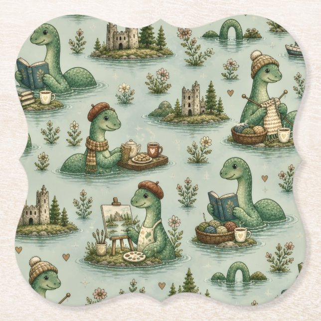 Cozy Cryptids Nessie Loch Ness Monster hobbies  Paper Coaster (Front)