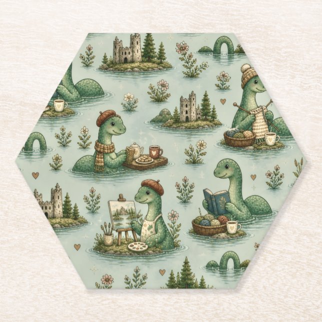 Cozy Cryptids Nessie Loch Ness Monster hobbies  Paper Coaster (Front)