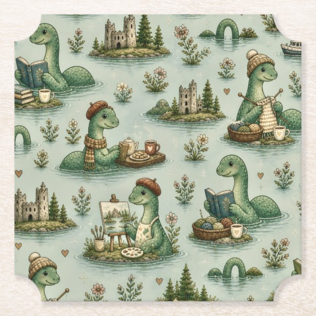 Cozy Cryptids Nessie Loch Ness Monster hobbies  Paper Coaster (Front)